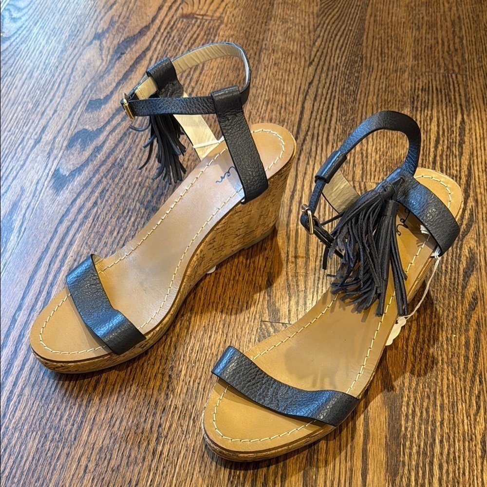 Boden Women’s 11/42 Black Leather Wedge Sandals